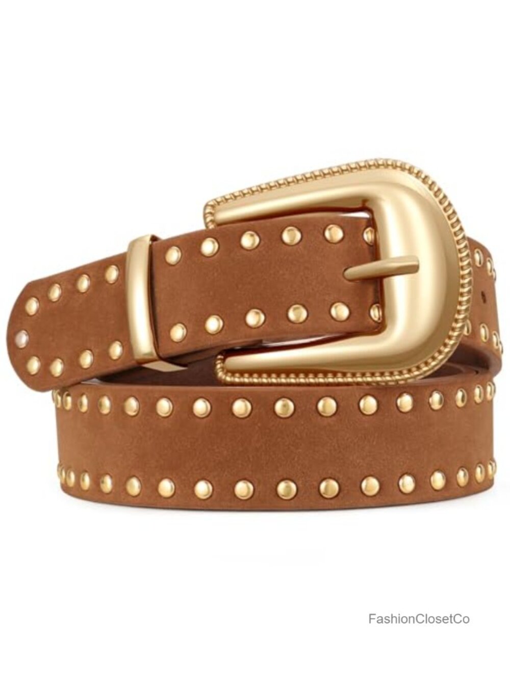 PU Leather Studded Western Belt Gold Buckle